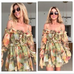 NWT. Zara Multicolor Floral Off-Shoulder Dress